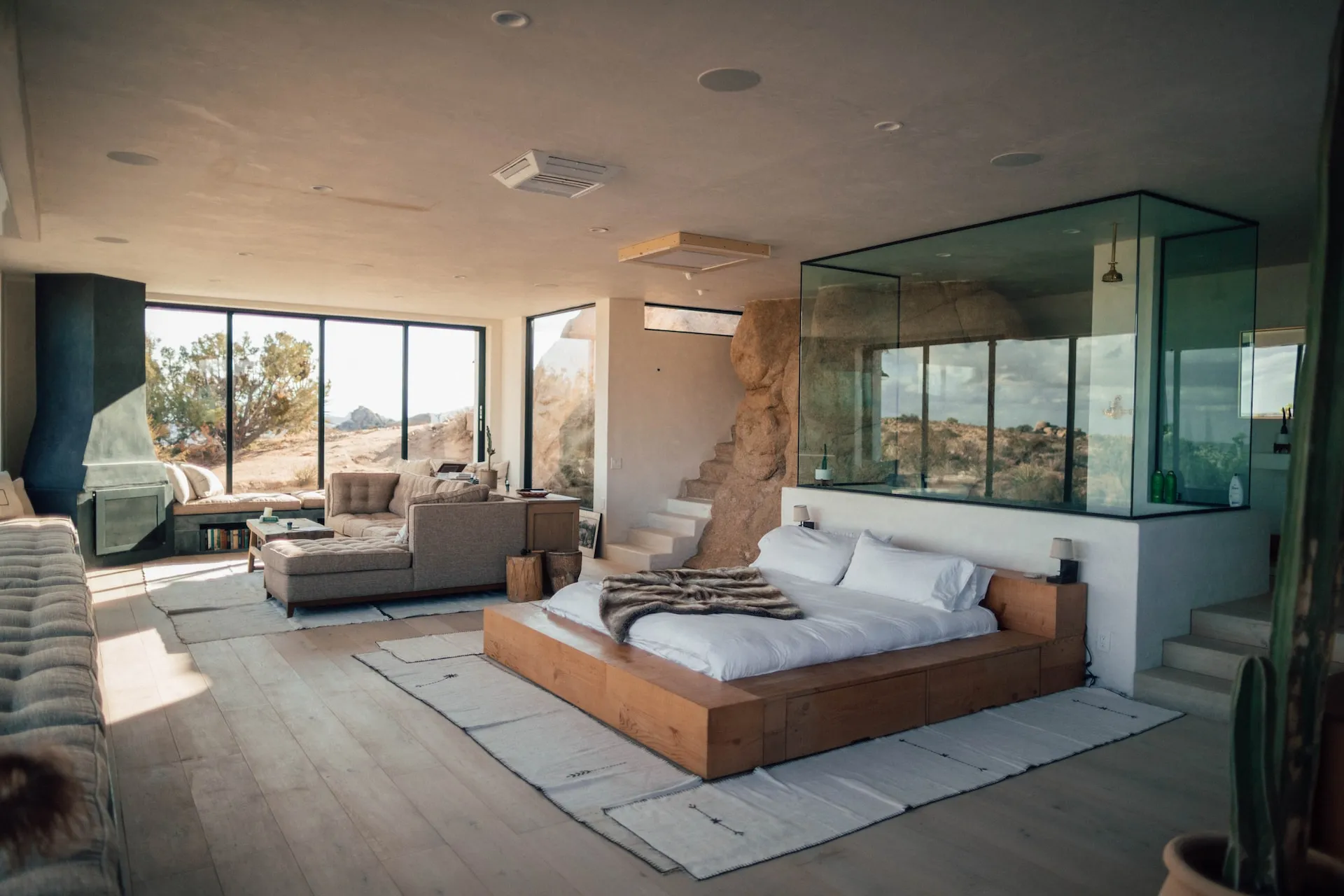 Contemporary open-concept living space with panoramic windows